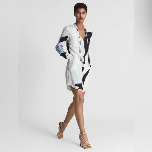 Reiss Rosa Abstract Blue Long sleeved Mini Dress - Picture 2 of 9